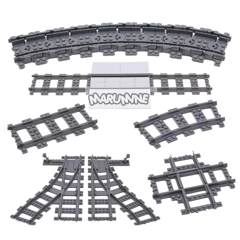 Marumine MOC City Train Railway Build Model Kit Soft Cruved Straight Tracks Traffic Light Tunnel Compatible 53401 Blocks Bricks