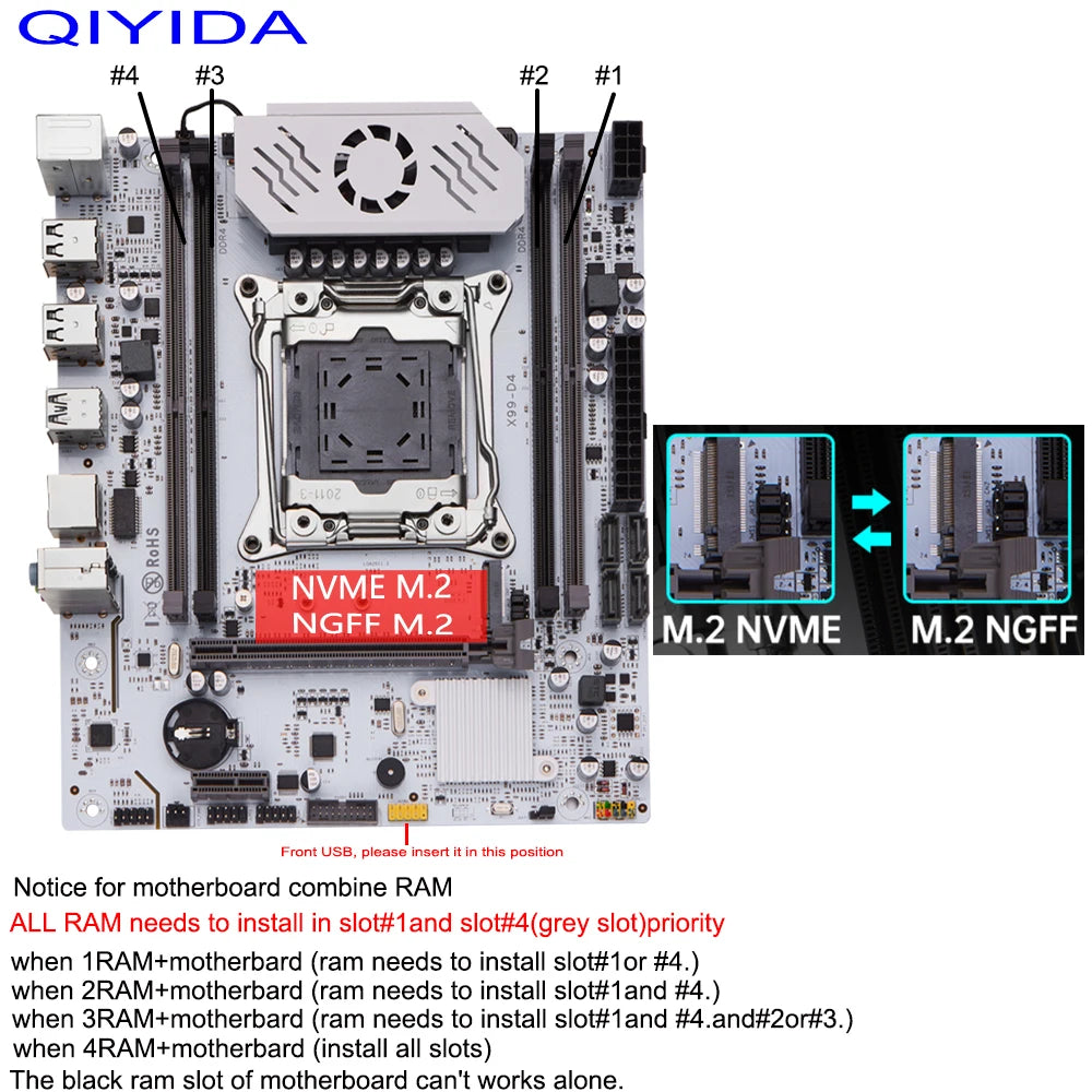 لوحة أم QIYIDA X99 D4 LGA 2011 3 مع فتحة M.2 تدعم X99 C612chip DDR4 وذاكرة SATA3.0 وUSB3.0 وPCI16X