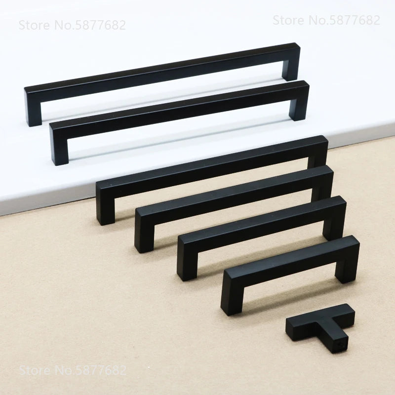 Square Furniture Hardware Black Cabinet Handle Stainless Steel Kitchen Door Knobs Cupboard Wardrobe Drawer Pulls