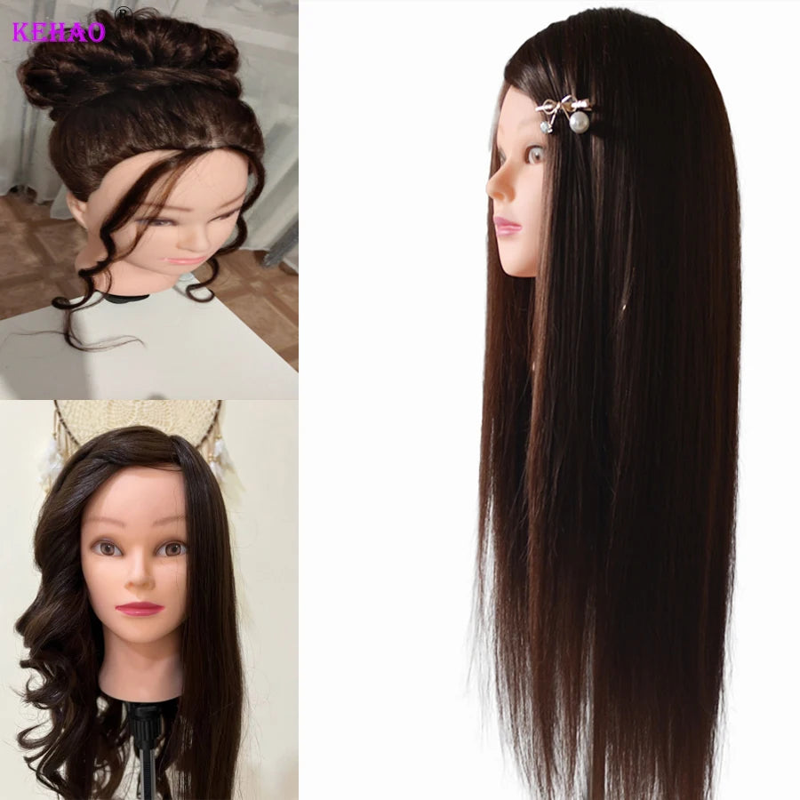 85%Real Hair Doll Head For Hairstyle Professional Training Head Kit Mannequin Head Styling To Practice Hot Curl Iron Straighten