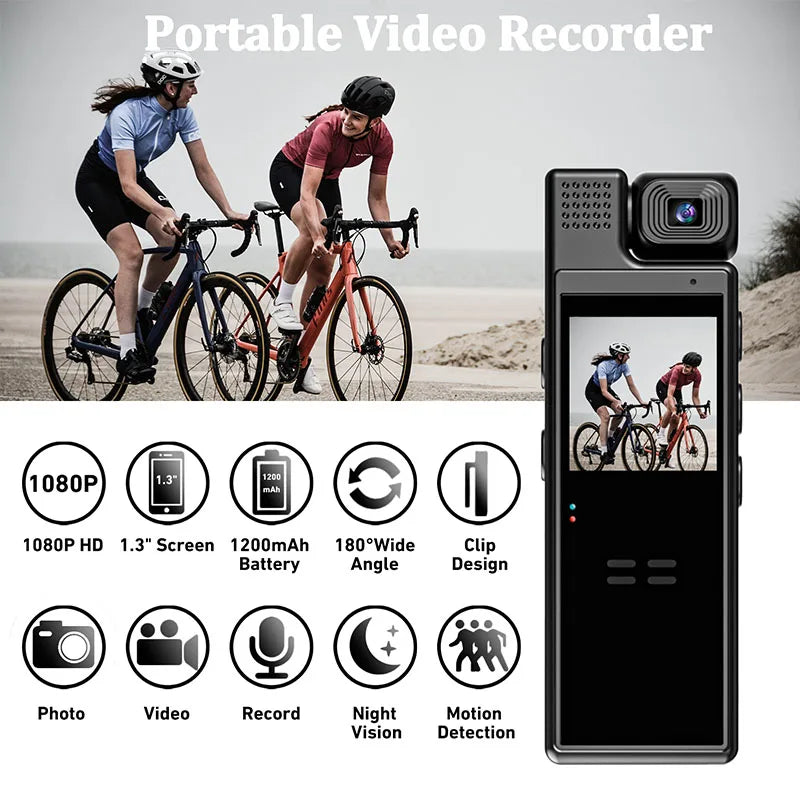 JOZUZE 1.3inch Screen 1080P Sports HD Mini Camera Portable Digital Video Recorder BodyCam Infrared Night Vision Police Camcorder