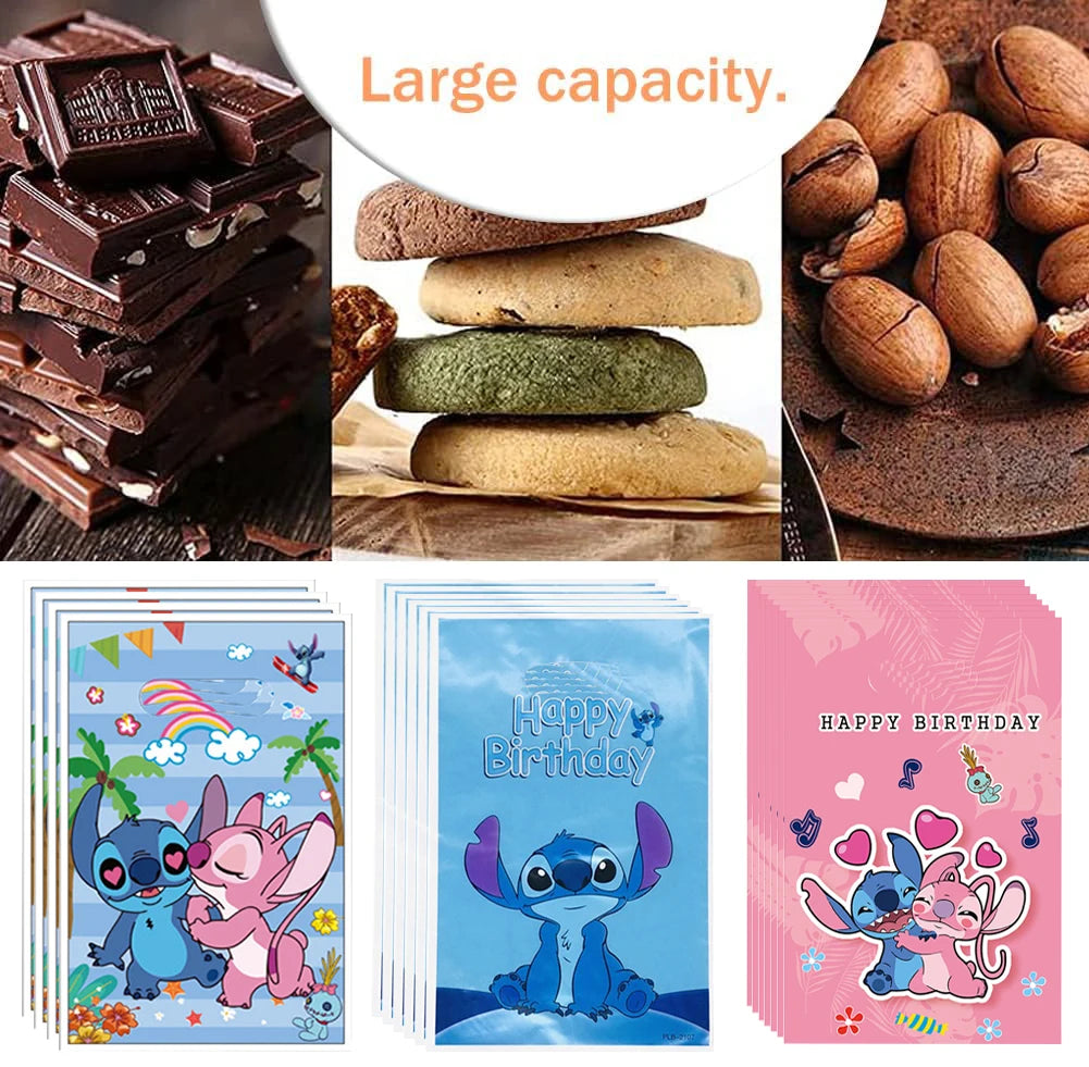 10/20/30PCS Disney Stitch Gift Bag Plastic Biscuit Candy Bag Powder Stitch Theme Children's Birthday Supplies Home Gift Decorati