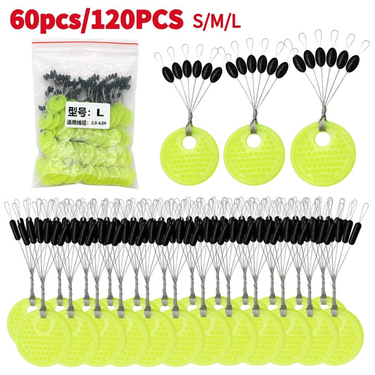 60/120PCS 10/20 Group Set Rubber Silicon Space Bean Sea Carp Fly Fishing Black Rubber Oval Stopper Fishing Float Fishing Bobber