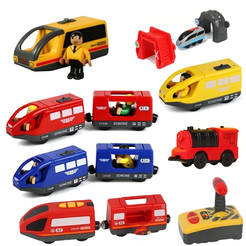 Kids RC Electric Train Set Locomotive Magnetic Train Diecast Slot Toy Fit for Wooden Train Railway Track Toys for Children Gifts