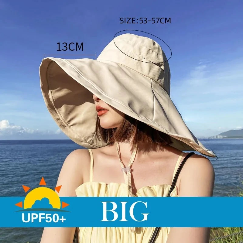 Wide Brim UPF 50+ Sun Hat Women Anti-UV Protection Hiking Fisherman Cap Fold Summer Solid Beach Hat 2023 Double sided Sun hat