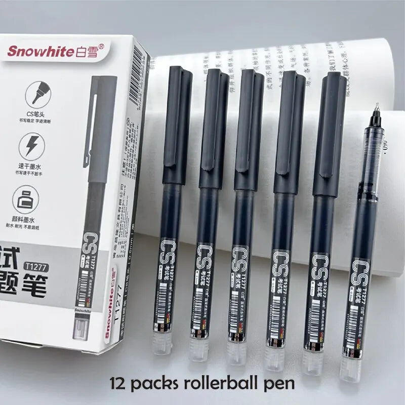 12pcs Rollerball Pens Ball Point Pen 0.5mm Extra Fine Tip Pens Black Liquid Ink Roller Ball Pens