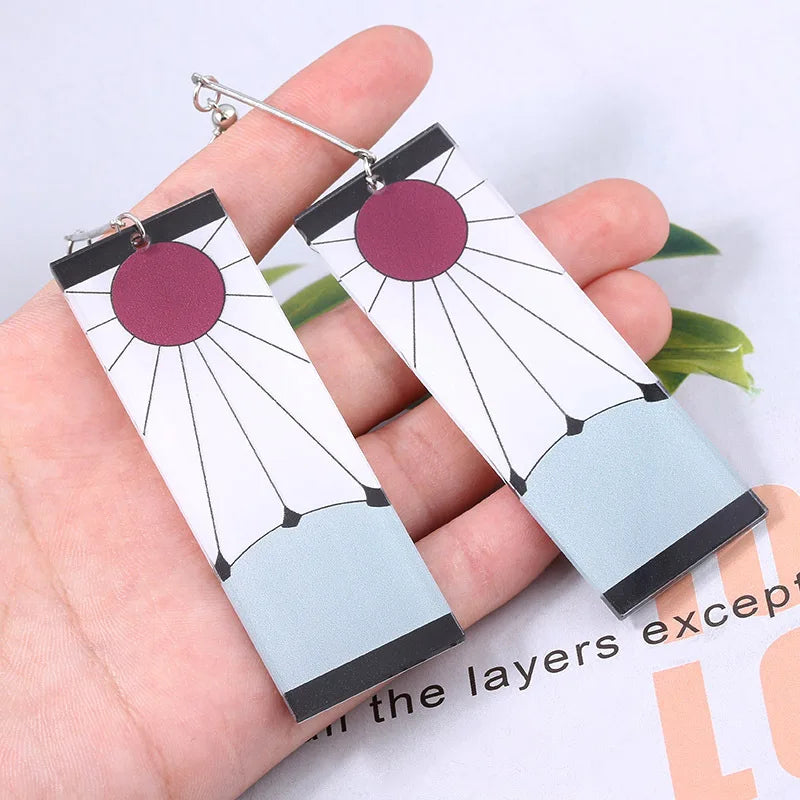 Anime Cosplay Acrylic Demon Slayer Tanjiro Earrings Drop Long Earrings for Women Girls Jewelry Cosplay Accessories Props Gift