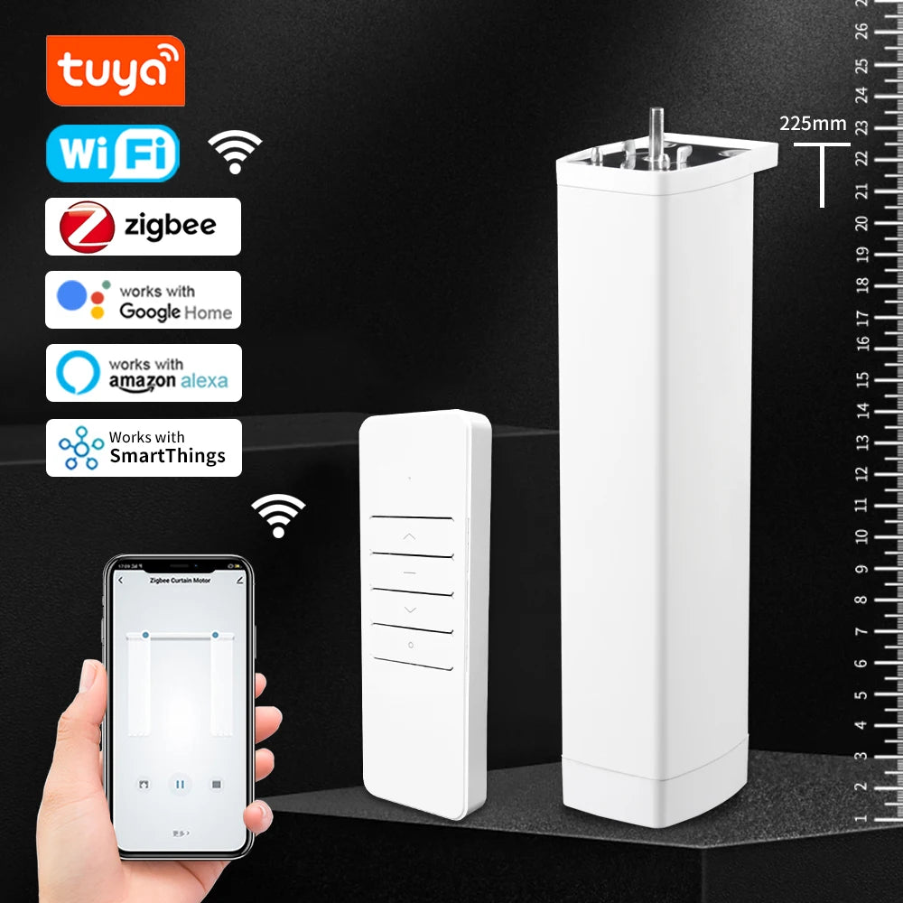 Smart Tuya Wifi/Zigbee Electric Curtain Shutter Motor with RF Remote 22.5CM Size APP Control Alexa Google Assistant SmartThings