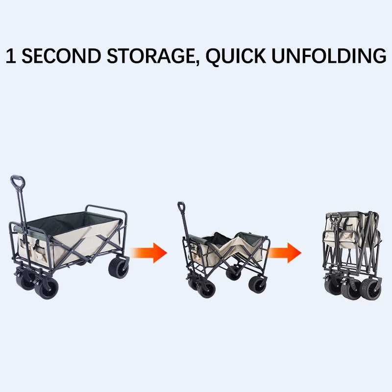 Outdoor Folding Trolley Portable Multifunctional Large Capacity Adjustable Handle Barbecue Picnic Beach Camping Trolley