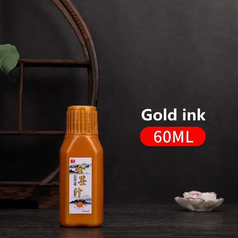 60ml Gold/Silver/White/Red Chinese Painting Calligraphy Ink Bottle Traditional Metallic Pigment Paint For Writing Stationery