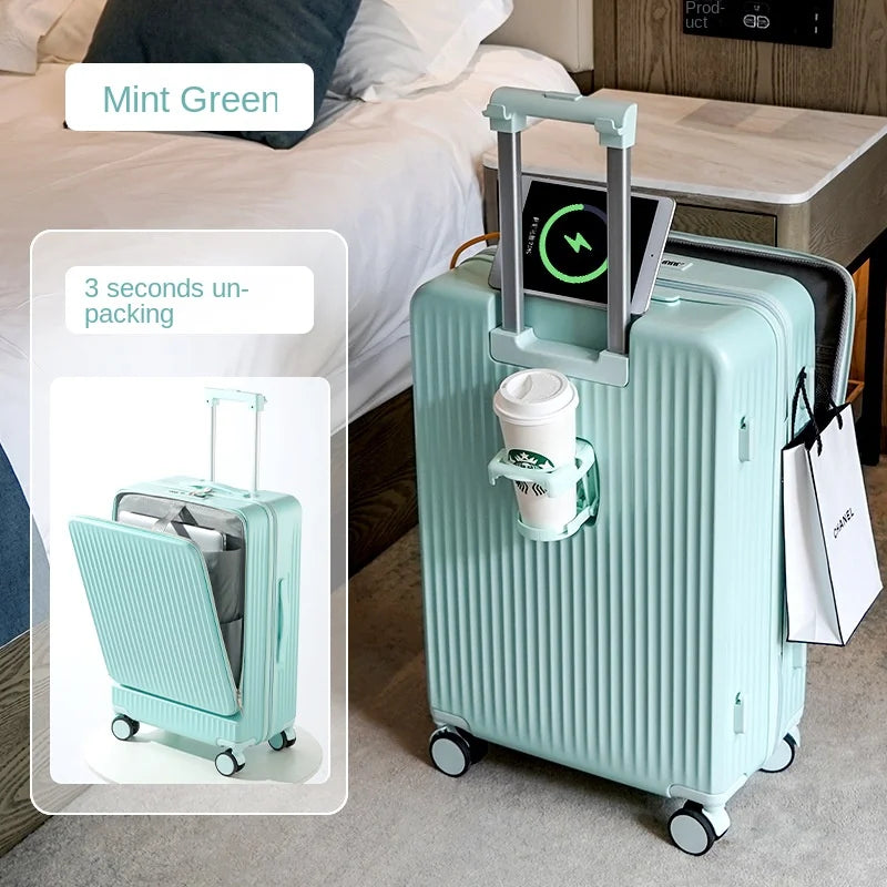 Middle Size Luggage 20 22 24 26 Inch Front Opening Men's and Women's Multifunctional Password Lock Travel Suitcases with Wheels.