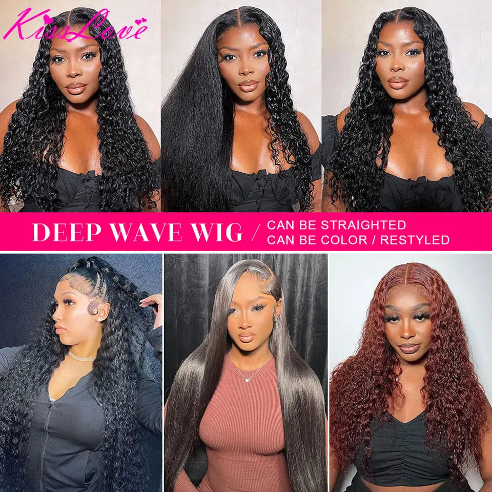 Deep Wave 13x6/13x4 HD Transparent Lace Front Human Hair Wigs 360 Lace Frontal Wig Cury Hair Glueless 5x5 HD Lace Closure Wigs