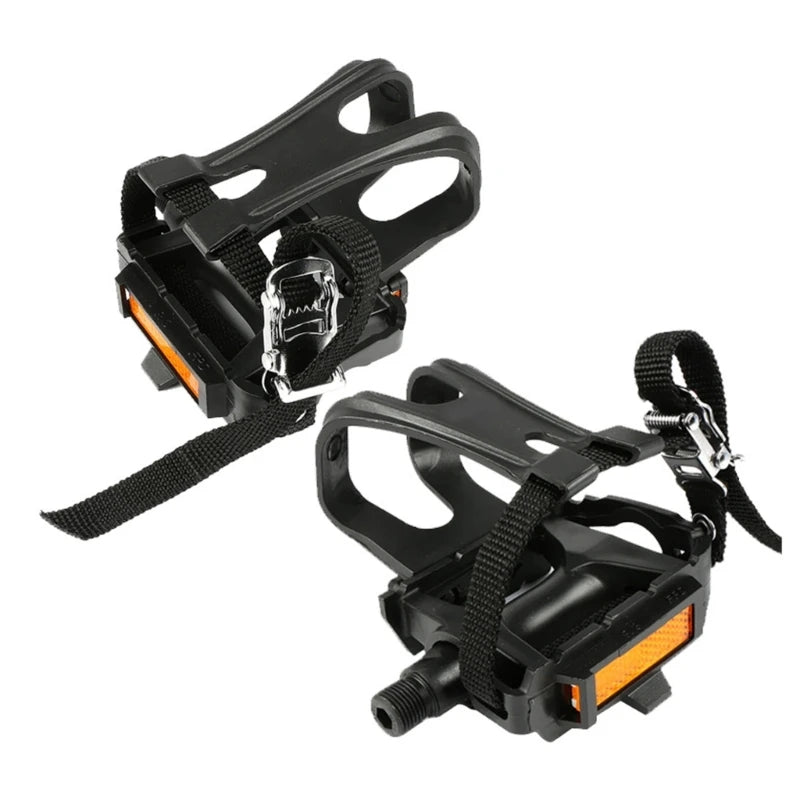 Bike Pedals With Clip & Straps Bicycles Toe Clip Cage Indoor Exercise Spin Bike Pedals For Fitness Indoor Exercise Bikes