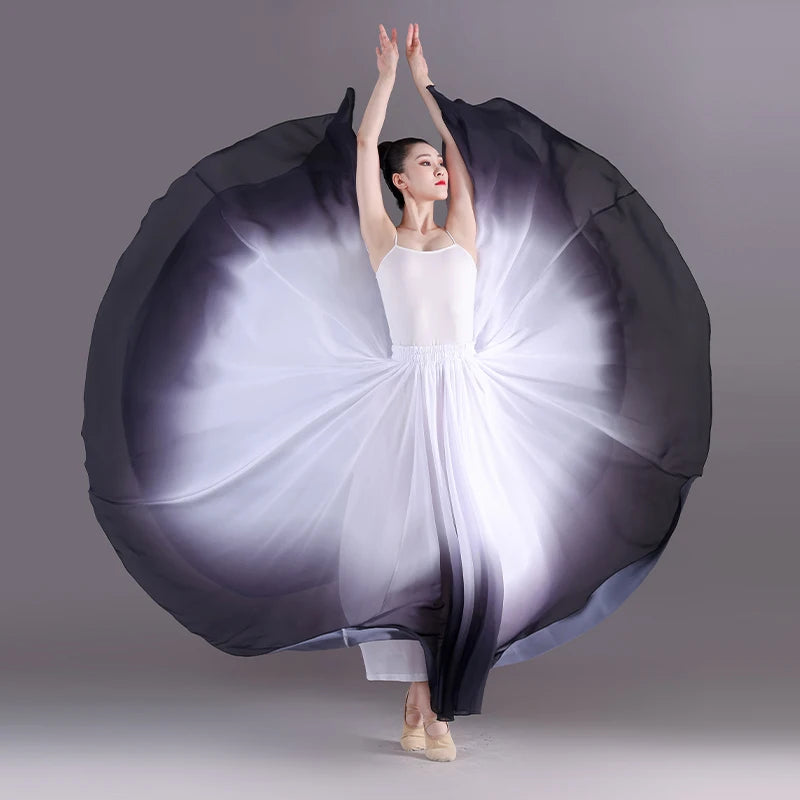 360-720 Degree Ballet Dance Skirts Big Swing Women Elegant Gradient Flowy Skirt Gymnastics Practice Classical Dance Costume