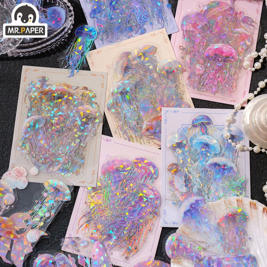 Mr. Paper Vintage Colorful Sparkling Jellyfish Sticker Bag Creative Stereoscopic Handbook Material Stationery 20pcs/pack