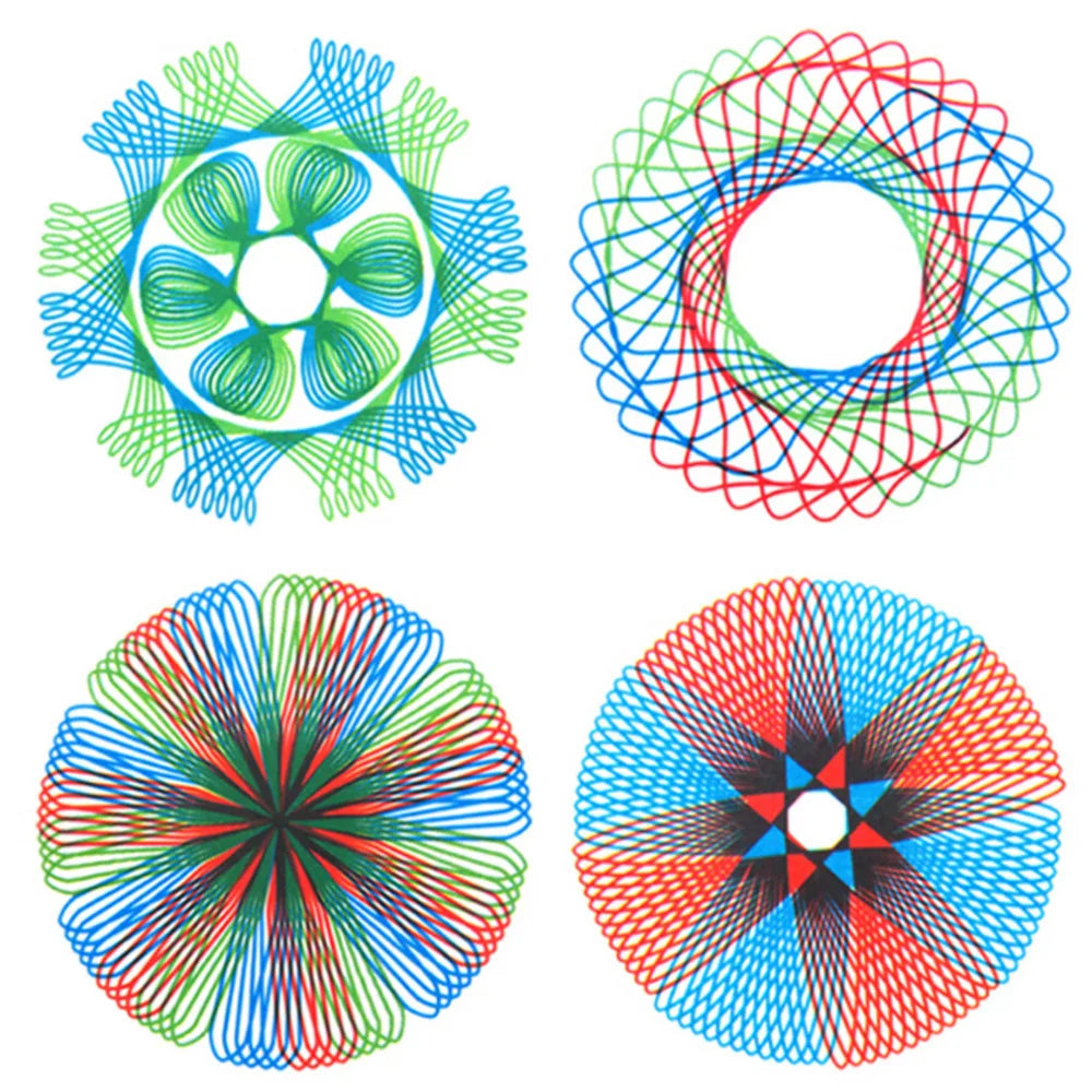 تصميمات تروس وعجلات متشابكة، رسم ألعاب تعليمية 2022 مجموعة تصميمات جديدة من Spirograph Deluxe مجموعة من الصفيح لرسم الحلزون