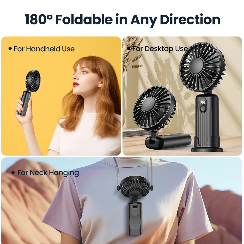 TOPK Portable Mini Fan,2400mAh USB Rechargeable Hand Neck Fan 3in1 Personal Electric Fan Standing Fans for Room Camping Foldable