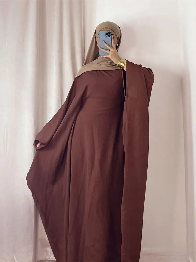 Summer Soft Crepe Like Linen Khimar Butterfly Batwing Abaya Dubai Luxury 2024 Islam Muslim Kaftan Modest Dress For Women Kebaya