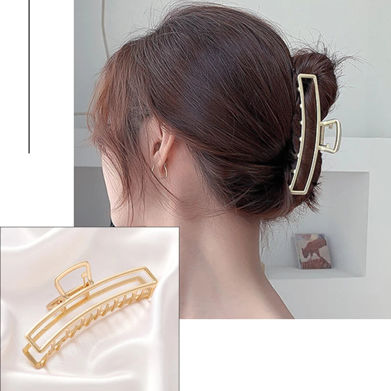 Trendy Simple Metal Big Hair Claw Hair Crab For Women Korean Geometric Silver Color Hair Clips Hairpin Headband Hair Accessories