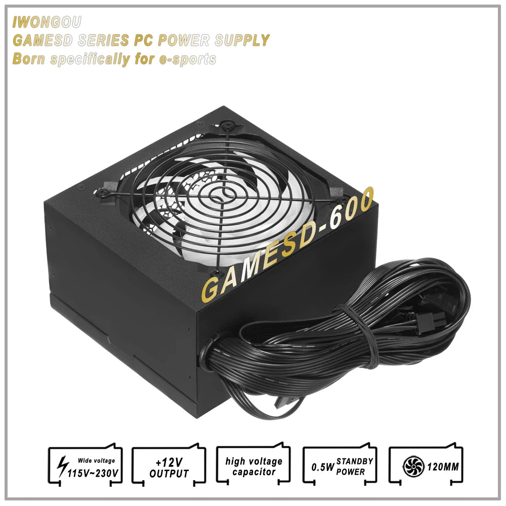 مصدر طاقة IWONGOU Atx Fonte 400w 24pin 12v PC 500W Max For Pc Gaming Desktop GAMESD600 Dual Voltage 110/220V PSU Source