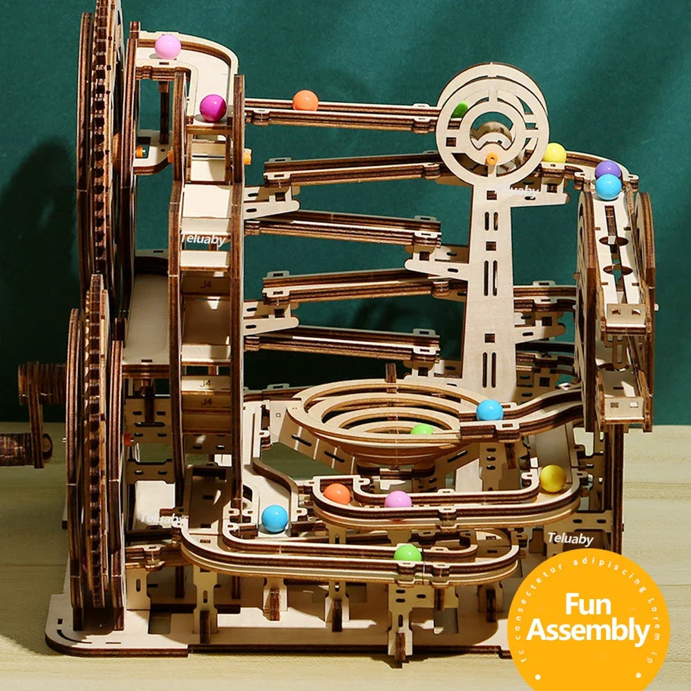 ألغاز خشبية ثلاثية الأبعاد من Marble Runs ألغاز ميكانيكية ذاتية التجميع ألعاب تعليمية STEAM مجموعات بناء نماذج للأطفال والكبار هدية