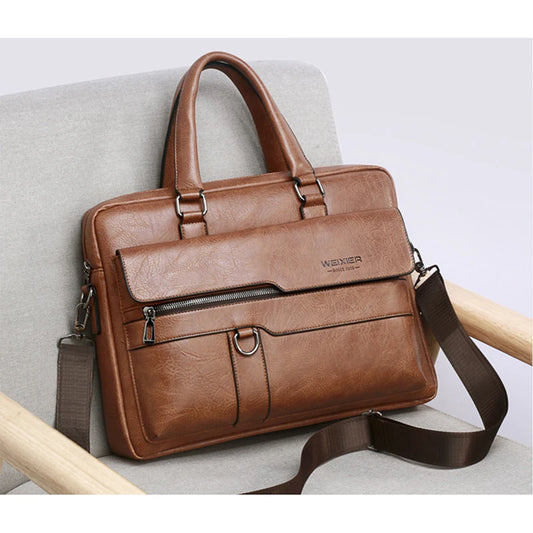 Men'S Briefcase Bag PU Leather Vintage Laptop Handbags Computer Shoulder Business Tote Messenger Breifcases Bag Male Husband