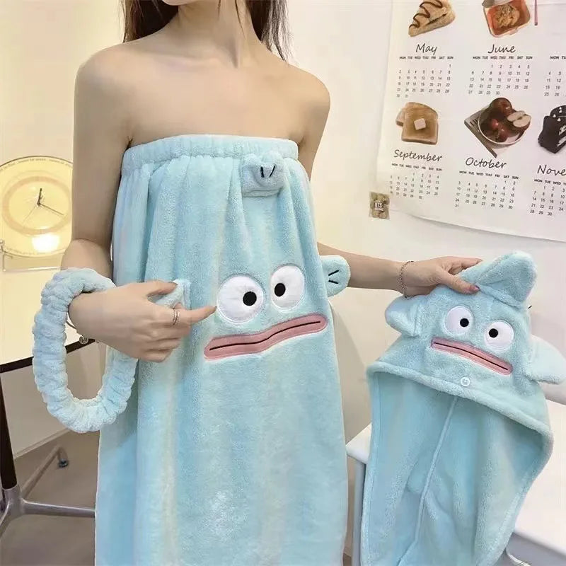 Sanrio Kuromi Bath Towel Can be Worn Wrapped in a Water Absorbing Bathrobe Dry Hair Cap Hair Band Large Towel Cartoon Bath Skirt