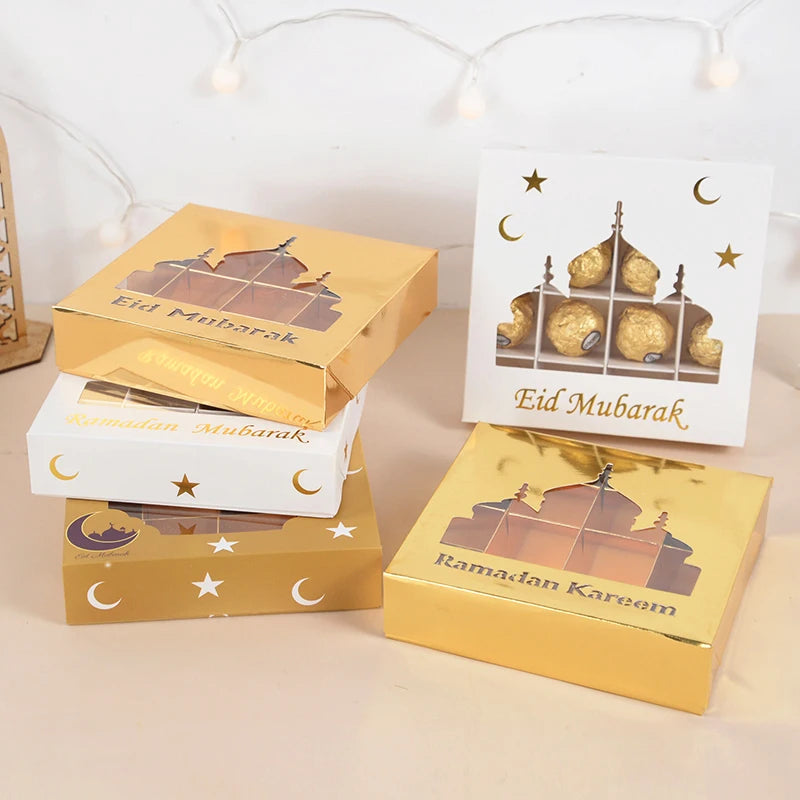 1-5Pcs Eid Mubarak Gift Box Candy Cake Chocolate Packaging Box Ramadan Kareem Home Decoration 2023 Islamic Muslim Party Supplies