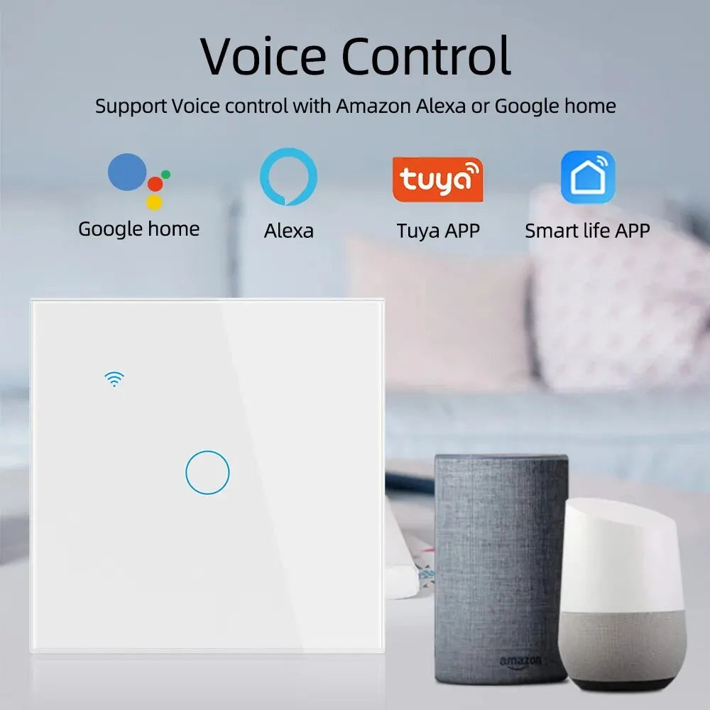 WiFi Smart Switch EU Light Wall Touch Switch 220V Нужен нейтральный провод Tuya Smart Life Работа с Alexa Google Home 1/2/3/4 Gang