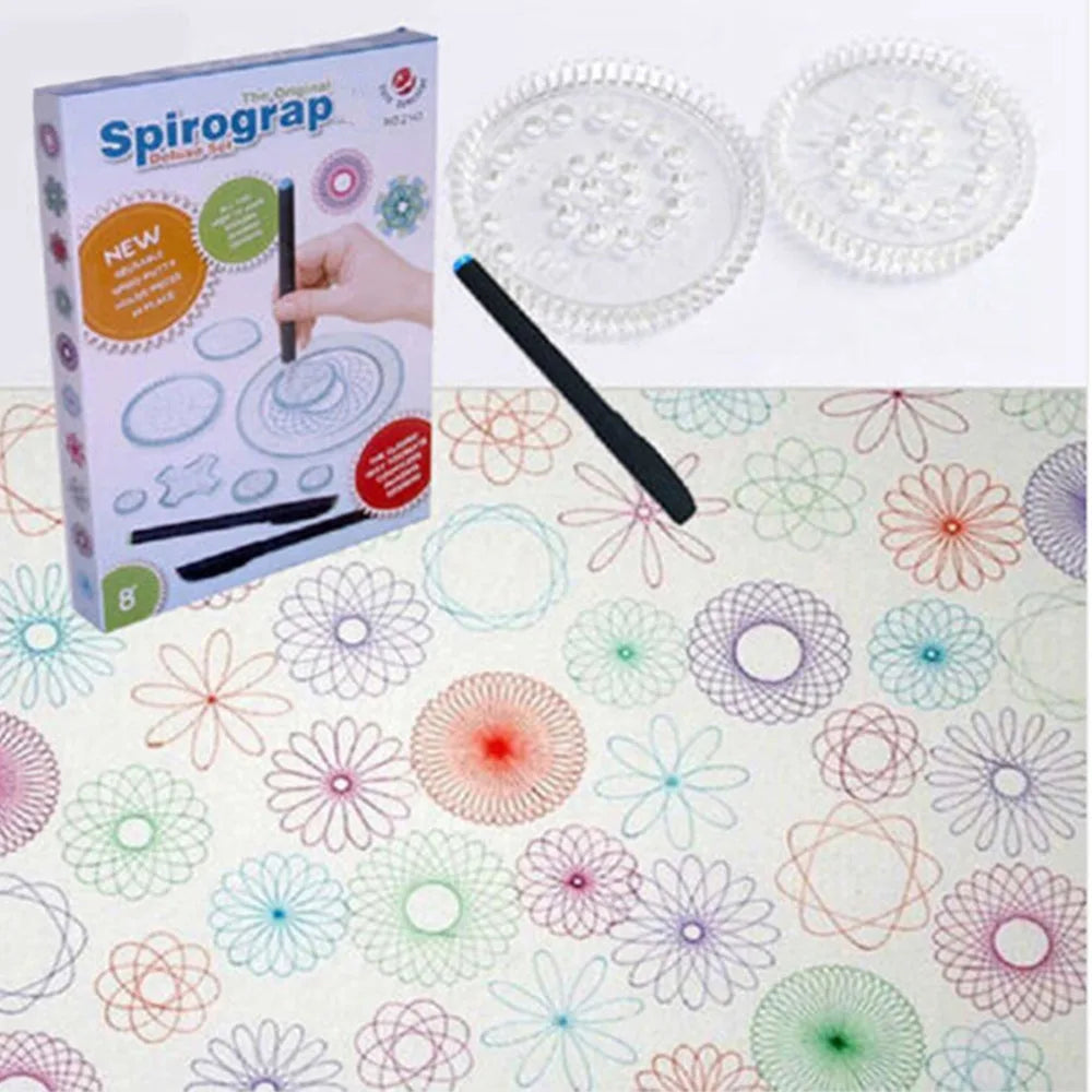 تصميمات تروس وعجلات متشابكة، رسم ألعاب تعليمية 2022 مجموعة تصميمات جديدة من Spirograph Deluxe مجموعة من الصفيح لرسم الحلزون