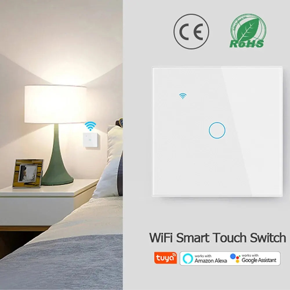 WiFi Smart Switch EU Light Wall Touch Switch 220V Нужен нейтральный провод Tuya Smart Life Работа с Alexa Google Home 1/2/3/4 Gang