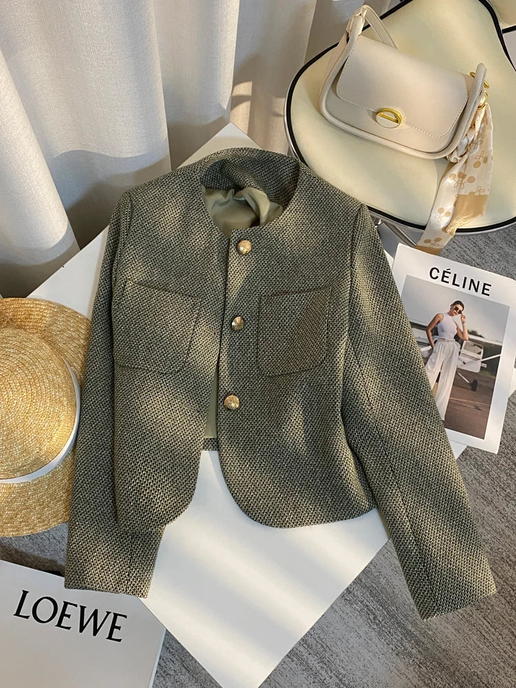 2023 Spring Autumn Women's Suit New Single Breasted Small Fragrance Green Suit Jacket Lady Blazer All-match Casual Coat Tops