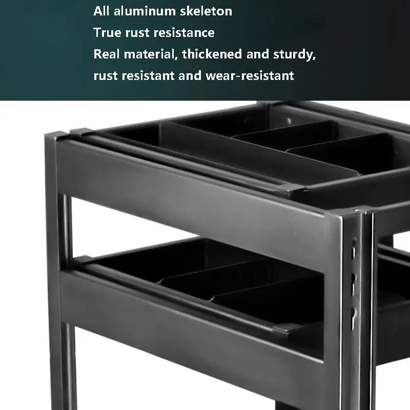 Drawer-type Kitchen Cabinet Seasoning Pull Basket All aluminum Alloy Three-layer Cabinet Storage Rack UV Smart Lighting