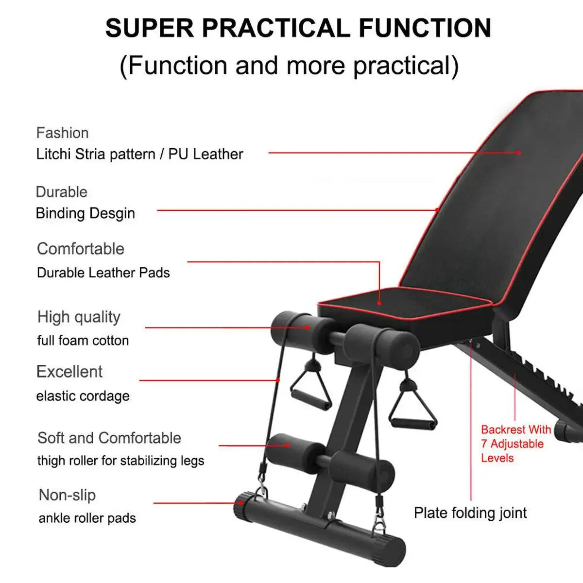 350KG Foldable Pro Sit Up Bench 7 Gear Adjustment Weight Bench Incline Decline Foldable Workout Gym Exercise Sit-up Bench