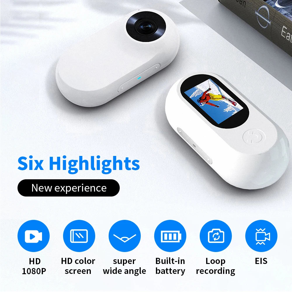 Small Action Camera, Portable Thumb Camera For Travel, Sports,Vlogging, Weight 22g, With Portable Camera Accessories, Data Cable