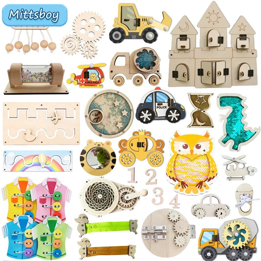 2024 DIY Montessori Busy Board Accessories Wooden Graffiti Digit Early Ball Treasure Helicopter Toy Educational Toy For Children Gift