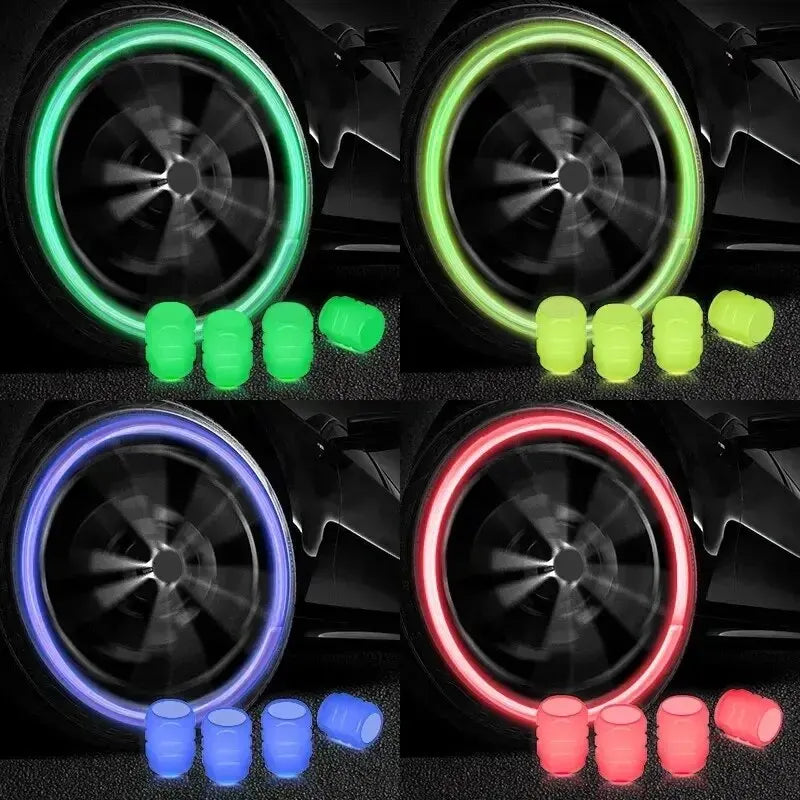 8pcs Car Luminous Tire Valve Caps Fluorescent Night Glowing Motorcycle Bicycle Bike Wheel Tyre Hub Valve Stem Caps Decor