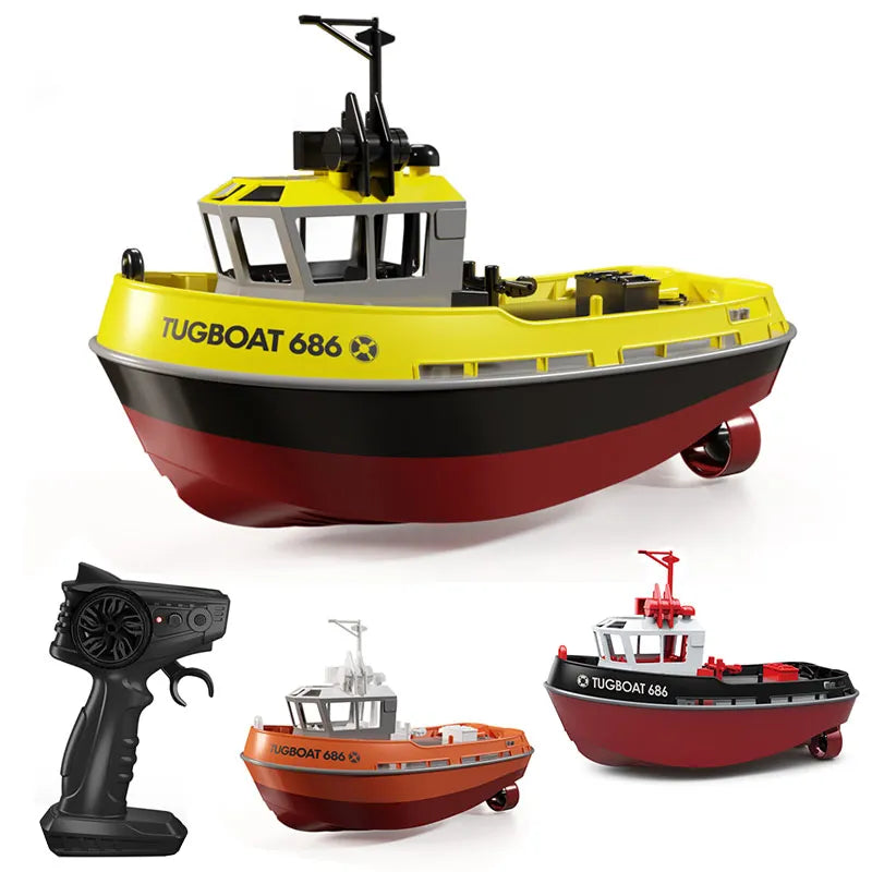 JIKEFUN 686 Rc Boat 2.4G 1/72 Powerful Dual Motor Long Range Wireless Electric Remote Control Tugboat Model  Toys for Boys Gift