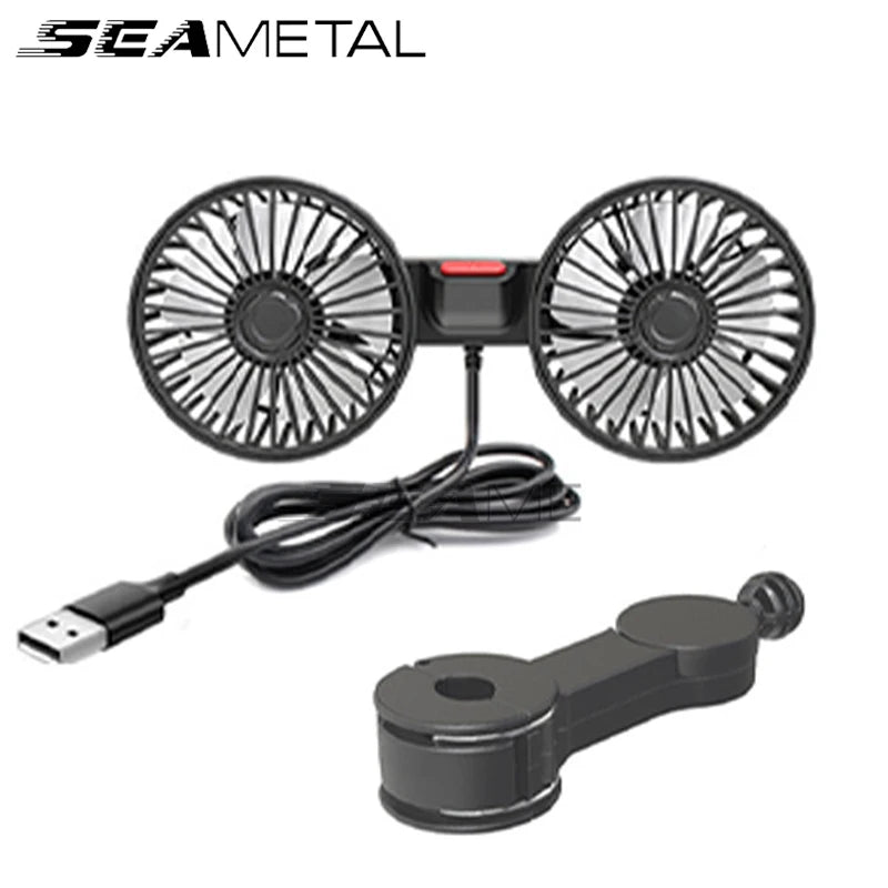 SEAMETAL 3-speed Car Seat Back Cooling Fan USB Charge Dual Head Fan 360 Degree Rotation Neck Cooler for Summer Car Accessories