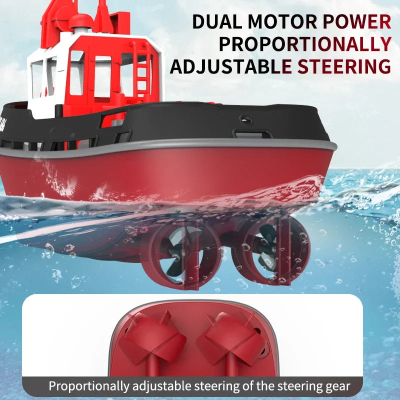 RC Tugboat 2.4G Remote Control Ship Dual Motor Power Proportionally Adjustable Steering Sealed Waterproof Structure Speed Boat