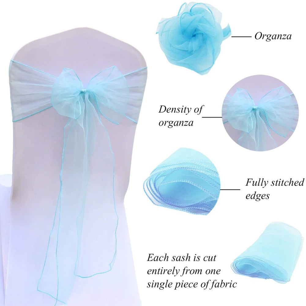 10/50/100Pcs Organza Chair Sashes Knot Bands Chair Bows For for Wedding Party Banquet Event Country Wedding Chair Decoration