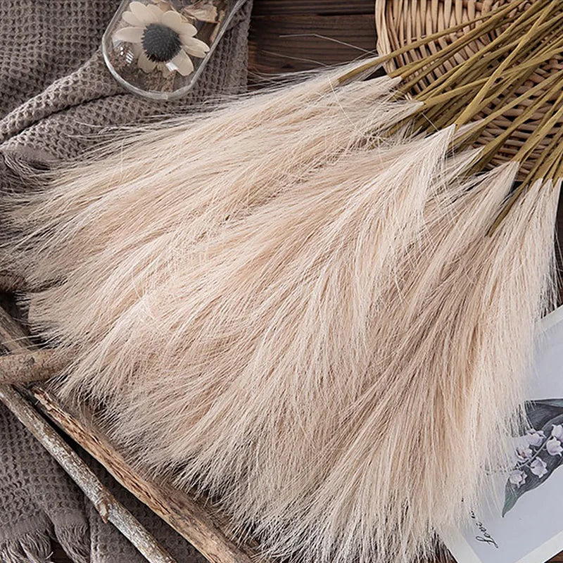 55CM 5/1PCS Fluffy Pampas Grass Boho Decor Flower Fake Plant Reed Simulated Wedding Party Christmas Home Decor Artificial Flower