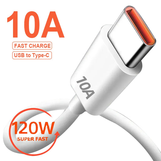 كابل USB من النوع C بقوة 120 وات و10 أمبير سلك شحن سريع للهواتف المحمولة USB لهواوي P30 وشاومي وريلمي وسامسونج وبوكو x6 وكابل بيانات USB C