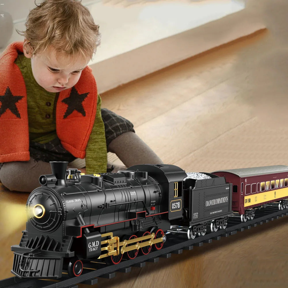 RC Train Toys Simulation Train Remote Control Retro Steam Electric Stepless Speed Control Remote Smoking Train Children's Toys