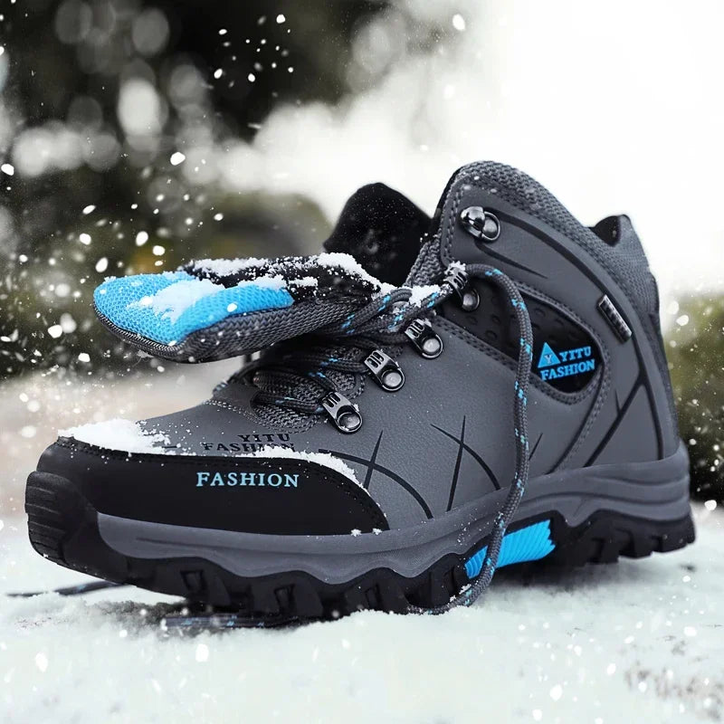 Men's Winter Snow Boots Waterproof Leather Sports Super Warm Men's Boots Outdoor Men's Hiking Boots Work Travel Shoes Size 39-47