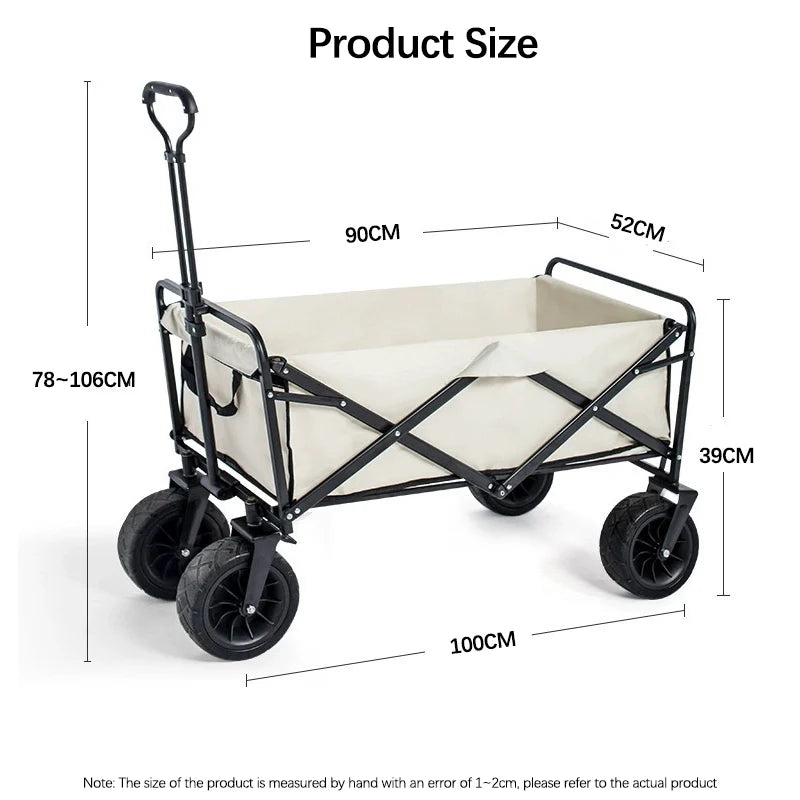 Outdoor Folding Trolley Portable Multifunctional Large Capacity Adjustable Handle Barbecue Picnic Beach Camping Trolley